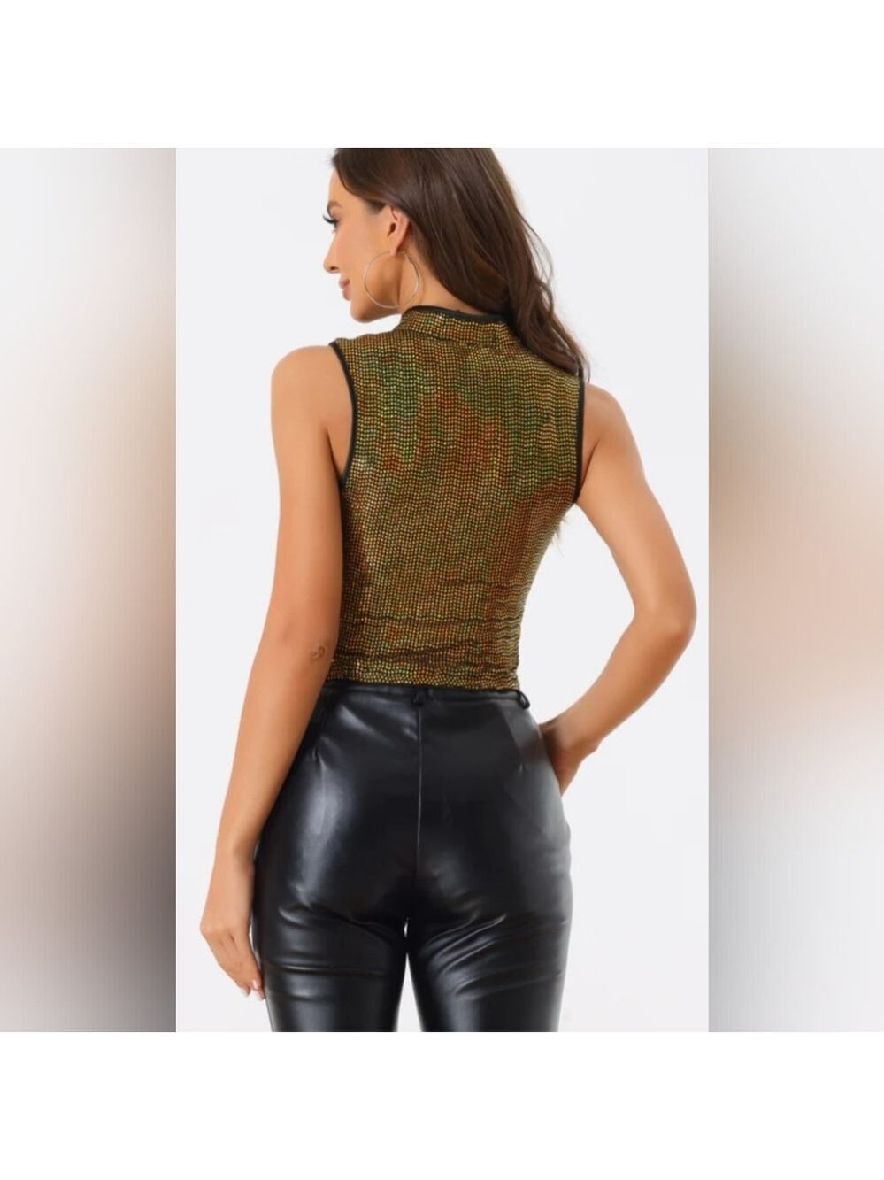 Allegra K - Sleeveless Cut Out Front Crop Tank - Slim Fitted -Sequins Top - NWOT - Picture 4 of 7